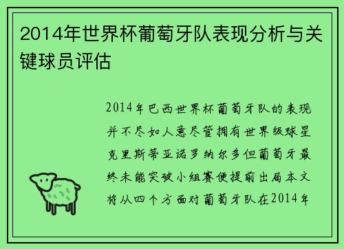 2014年世界杯葡萄牙队表现分析与关键球员评估